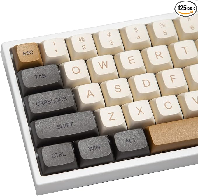Guffercty kred XDA Profile Keycaps 125 Retro PBT Key Cap Cover Set Dye Sublimation ANSI US Layout for Cherry Mx Switch Mechanical Keyboard (XDA/Ember)