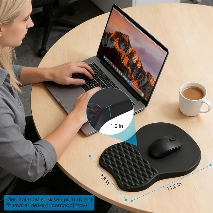 MROCO Ergonomic Mouse Pad with Wrist Support, 11.8 x 7.8 Inch, Black | Memory Foam Wrist Rest Mouse Pad, Non-Slip Base, Smooth Lycra Surface for Office & Home, Comfortable Wrist Support