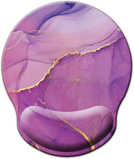 Mouse Pad with Wrist Support, Ergonomic Mouse Pad with Memory Foam Wrist Rest Cushion, Non-Slip Rubber Base Gaming Mice Pad for Home Office Computer Laptop, Purple Marble