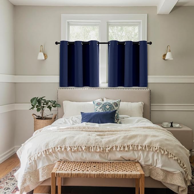 MIULEE Blackout Curtains for Bedroom Living Room 2 Panels, Thermal Insulated Room Darkening Drapes Grommet Noise Reducing Light Blocking Window Treatments 36 Inches Long 40x36 Inch Navy Blue