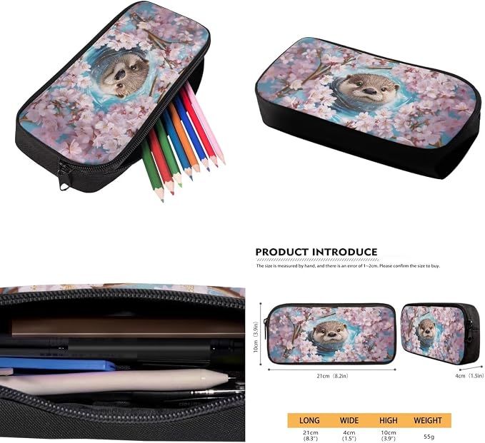 Ystardream Cherry Blossom Otter Elementary Backpack for Girls with Lunch Box Pencil Case Water Bottle Sleeve Waterproof School Bookbag with Big Front Pocket for Teens Kids Back to School Gift Bookbag