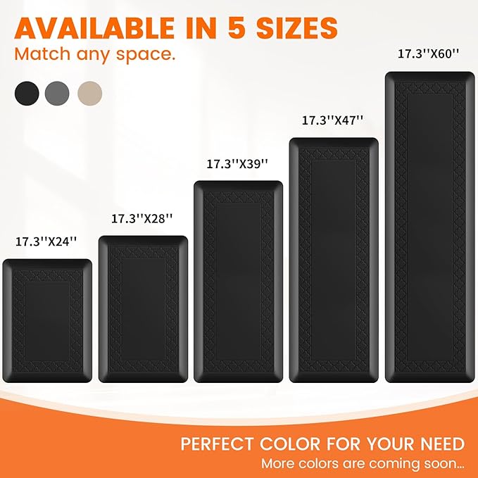 4/5 Inch Thicker Kitchen Mats for Floor Non-Slip Anti Fatigue Comfort Mat Waterproof Kitchen Rug for Sink, Office,Home Stain Resistant Standing Desk Rugs-17.3"x 47", Black