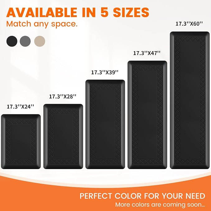 4/5 Inch Thicker Kitchen Mats for Floor Non-Slip Anti Fatigue Comfort Mat Waterproof Kitchen Rug for Sink, Office,Home Stain Resistant Standing Desk Rugs-17.3"x 47", Black