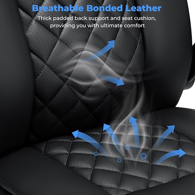 VANSPACE Executive Office Chair Big and Tall 450lbs Heavy Duty Desk Chairs with Adjustable Lumbar Support High Back Home Computer Leather Chair with Flip-up Armrests for Heavy People,Black
