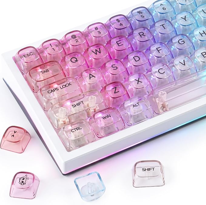 Sunzit Transparent Keycaps-Soft Color 125 Keys, MOA Profile Keycap Set, Custom Minimalist Style Keycaps, Fully Backlit Key Cap for MX Switches Mechanical Keyboard