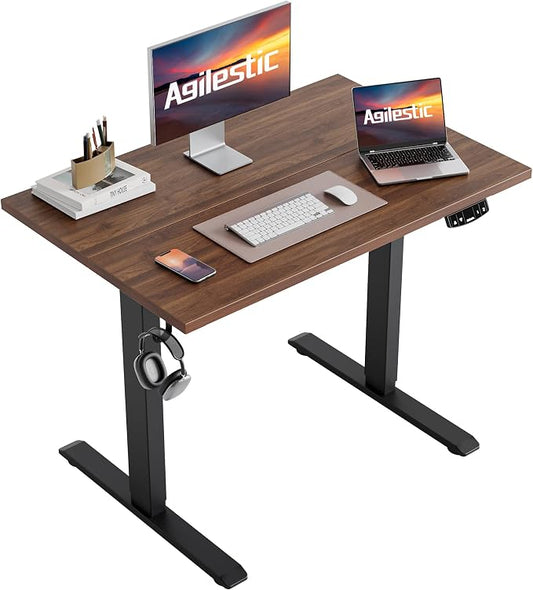 Agilestic Electric Standing Desk, 48 x 24 Inches Height Adjustable Desk, Sit Stand up Desk for Work Office Home, Splice Board, Dark Walnut