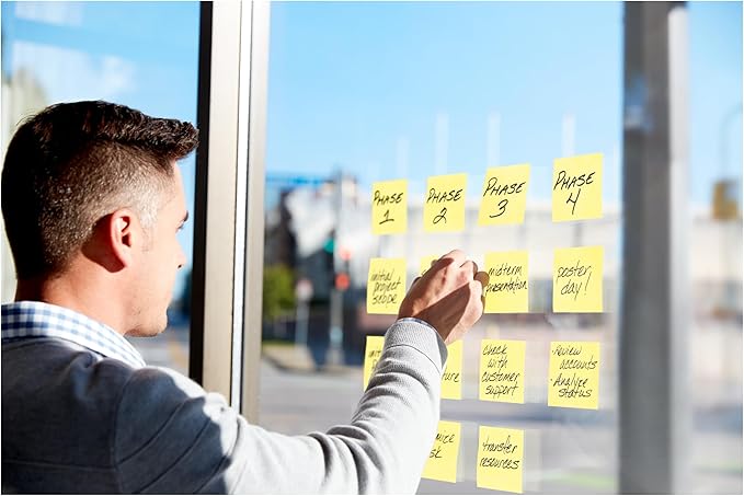 Post-it 100% Recycled Paper Super Sticky Notes, Canary Yellow, 3 in. x 3 in., 5 Sticky Note Pads, 70 Sheets per Pad, New Year Organization or Second Semester School Supplies