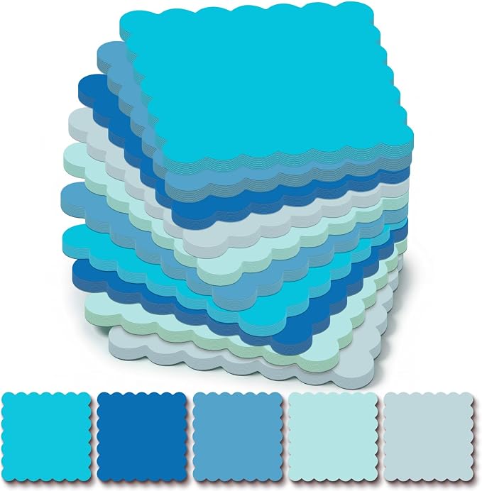 Epakh 10 Pack Scalloped Sticky Notes Bulk 3"x3" Cute Aesthetic Memo Pads 5 Gradient Colors Wavy Self Notepads for Office Study and Daily Life Organization, 300 Sheets(Blue)