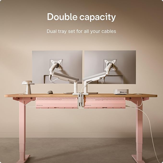 Desktronic Cable Duct Desk Pink Set of 2 - Stainless Steel Cable Management Desk Cable Duct with 5 Cable Cut-Outs - Easy to Install Cable Organiser - Cable Holder