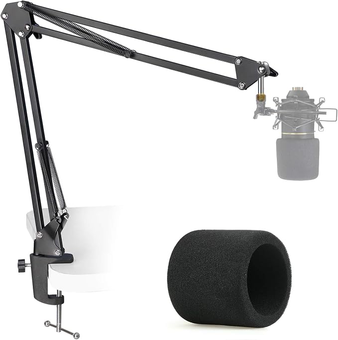 MXL 770 990 Microphone Stand with Pop Filter - Mic Suspension Boom Scissor Arm Stand with Foam Windscreen for MXL Mics 990 770 by YOUSHARES