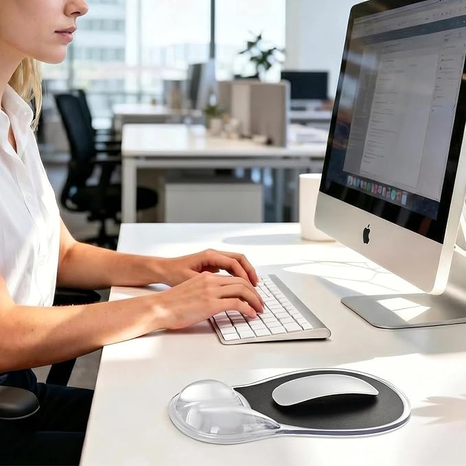 EooCoo Ergonomic Waterproof Mouse Pad with Gel Wrist Rest Support | Middle Concave Design, Leather Mouse Pad Surface, Relieve Wrist Pain, Computer Office Desk Accessories