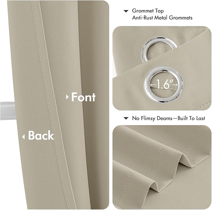 MIULEE Blackout Curtains for Bedroom Living Room 2 Panels, Thermal Insulated Room Darkening Drapes Grommet Noise Reducing Light Blocking Window Treatments 45 Inches Long 40x45 Inch Sand