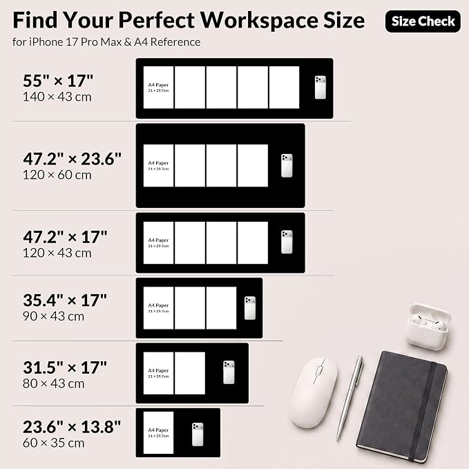 AFIING Desk Mat 35.4" x 17", Cork & PU Leather Desk Pad, Black | Large Mouse Pad, Waterproof Desk Protector, Office Desk Mat & Laptop Blotter