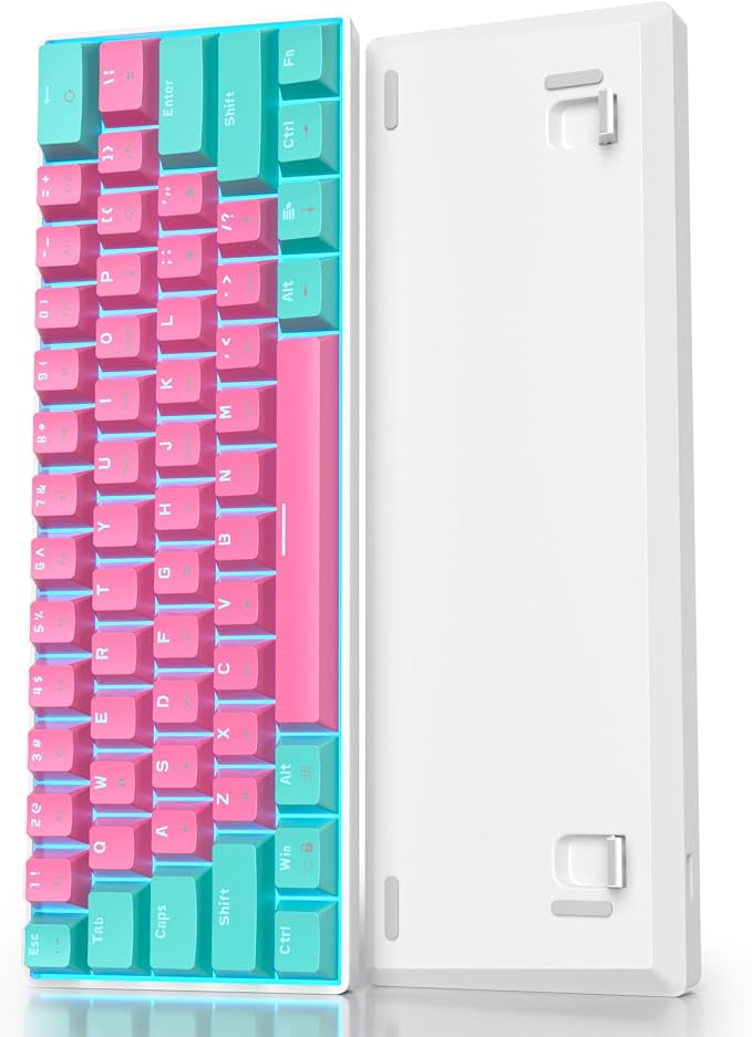 60 Percent Gaming Keyboard Mechanical with Linear Red Switch, 60% Wired Ultra-Compact Mini Keyboard LED with PBT Keycaps for Ps4/Ps5/Xbox（61 Miami）