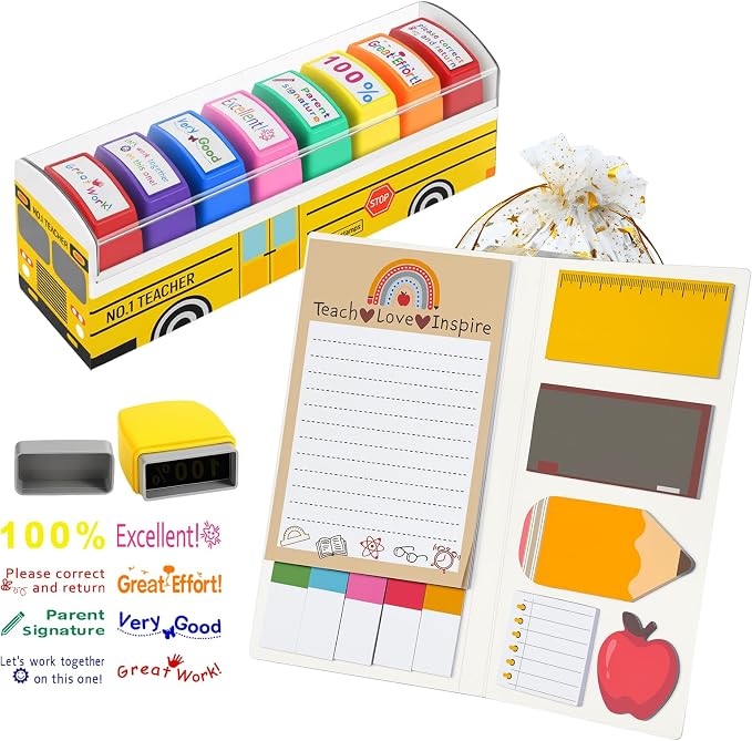 Teacher Appreciation Gifts for Women Men, Back to School End of Year Birthday Gifts for Preschool Teacher, Teacher Stamps, Sticky Notes Blackboard Self-Stick Note Pads, Classroom Supplies Must Haves
