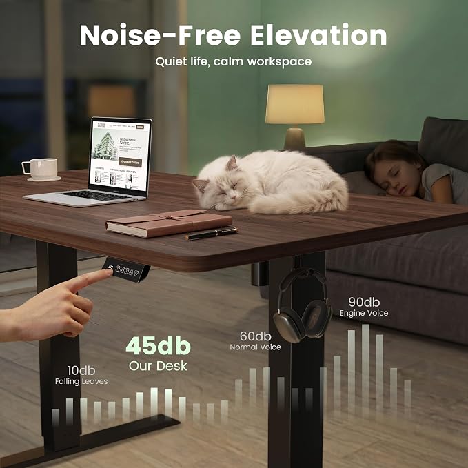 CubiCubi Standing Desk, 48 x 24 Inches Electric Height Adjustable Computer Desk, Sit Stand up Home Office Desk with Memory Presets, Dark Walnut