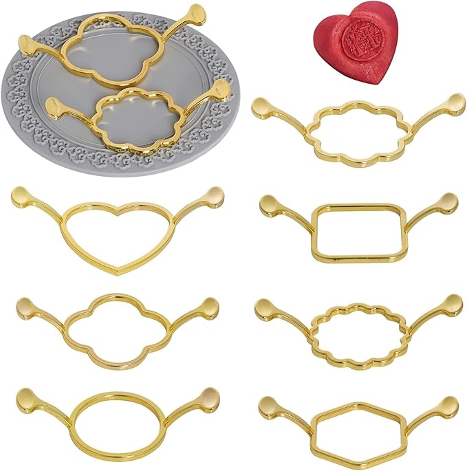 cnomg 7pcs Metal Wax Seal Molds Gold Wax Seal Mat Wax Seal Molds kit for Invitations Envelopes Gifts Wine Packaging