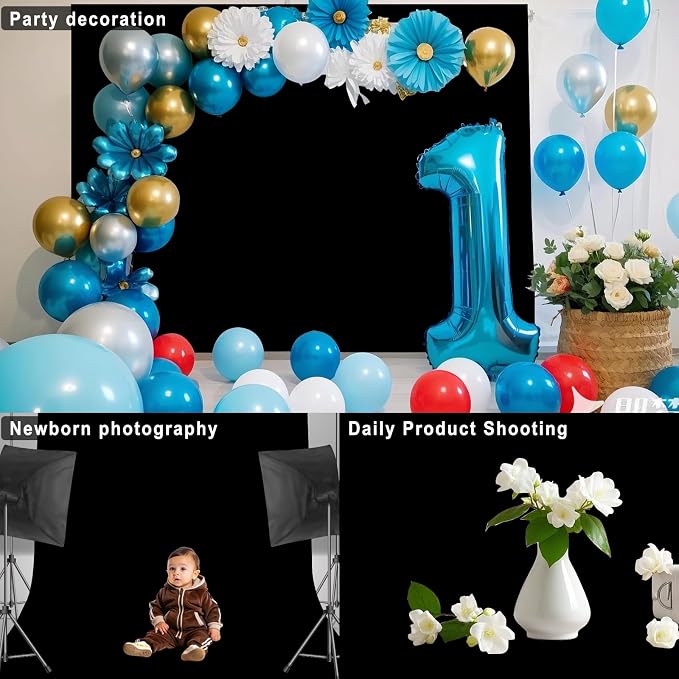 Black Backdrop for Photoshoot, Professional Photo Backdrop Background Curtain for Product Photography, Portraits, Wedding, Party, Live Streaming Video Recording 8X10 FT