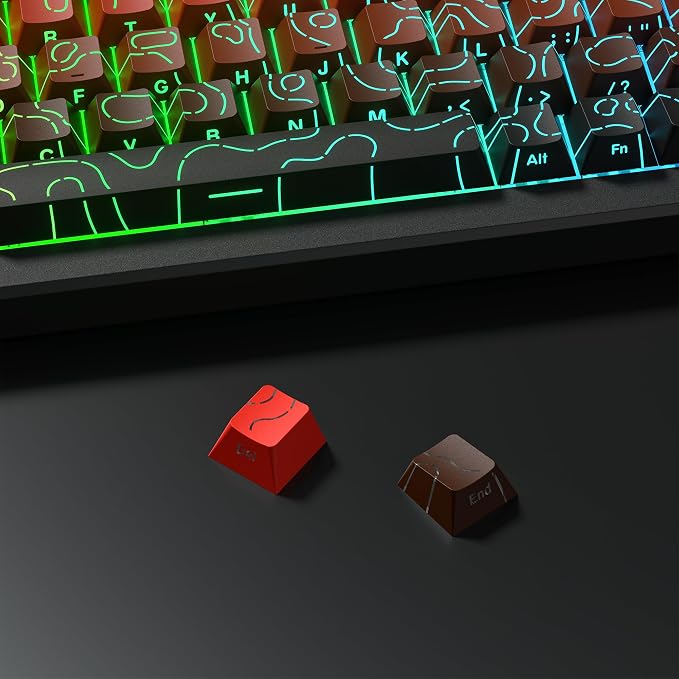dagaladoo Red Black Topographic keycaps Line Backlit keycaps Shine Through Keyboard Keys Side Printed Key caps Cherry Profile keycap Set for 61/64/66/68/71/75/84/87 Mechanical Keyboards