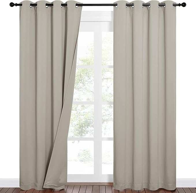 NICETOWN Sound Barrier 100% Blackout Cold Blocking Divider Curtains 84", Noise, Heat and Cold Blocking Drapes with Felt Fabric Lining for Nursery/Daytime Sleep/Bedroom (Natural, 2 PCs, 52" Wide)