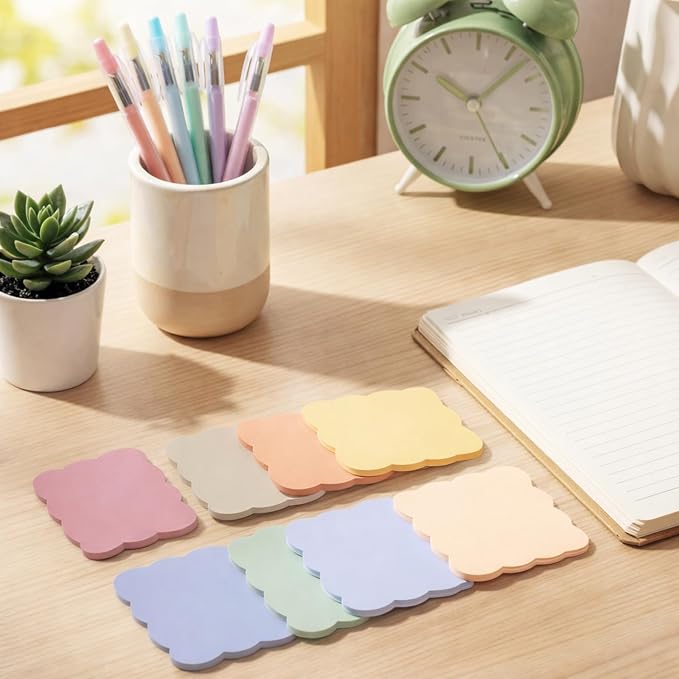 Eaasty 8 Pack Scalloped Sticky Notes Cute Adhesive Memo Pads Vintage Colors Aesthetic Unlined Self Stick Note Pads 3" x 3" Pretty Wavy Sticky Notes Bulk 240 Sheets for School Office Supplies