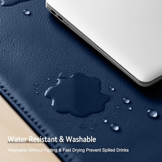 Dual Sided Leather Desk Mat - Waterproof Desk Pad - Ideal for Large Mouse Pad and Desk Mats on Top of Desks (Dark Blue, 11"*8")