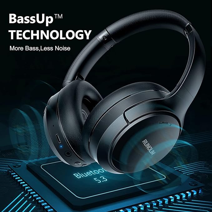 RUNOLIM Hybrid Active Noise Cancelling Headphones, Wireless Over Ear Bluetooth Headphones with Microphone, 70H Playtime, Foldable Headphone with HiFi Audio, Deep Bass for Home Travel Office