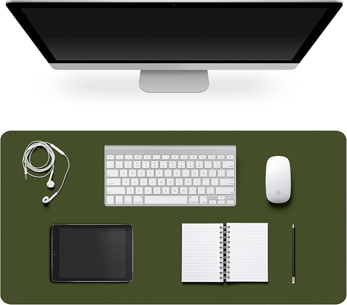 Leather Desk Pad Protector,Non-Slip Desk Pad,on-Slip PU Leather Large Mouse Pad,Easy Clean Desk Protecor Mat,Writing Pad for Office Work/Home/Decor(OliveGreen, 31.5" x 15.7")