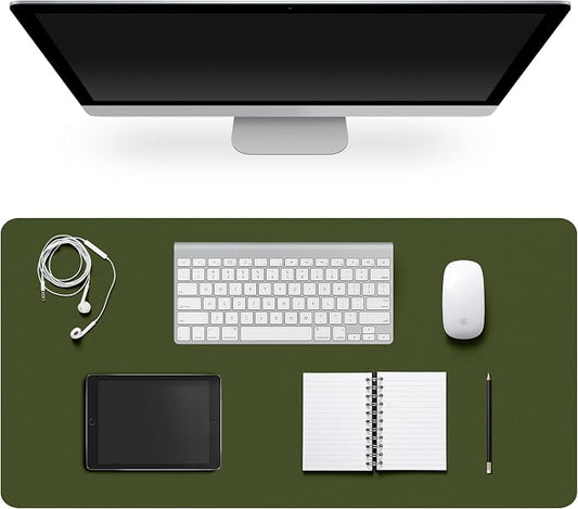 Leather Desk Pad Protector,Non-Slip Desk Pad,on-Slip PU Leather Large Mouse Pad,Easy Clean Desk Protecor Mat,Writing Pad for Office Work/Home/Decor(OliveGreen, 31.5" x 15.7")