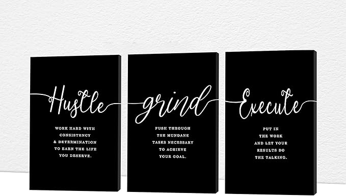 Office Wall Art - 3 Panel Motivational Canvas With Inspirational Quotes for Home Office Decor, Positive Entrepreneur Words Poster Frame for Company 12"x24"x3Pcs