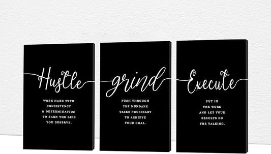 Office Wall Art - 3 Panel Motivational Canvas With Inspirational Quotes for Home Office Decor, Positive Entrepreneur Words Poster Frame for Company 16"x24"x3Pcs