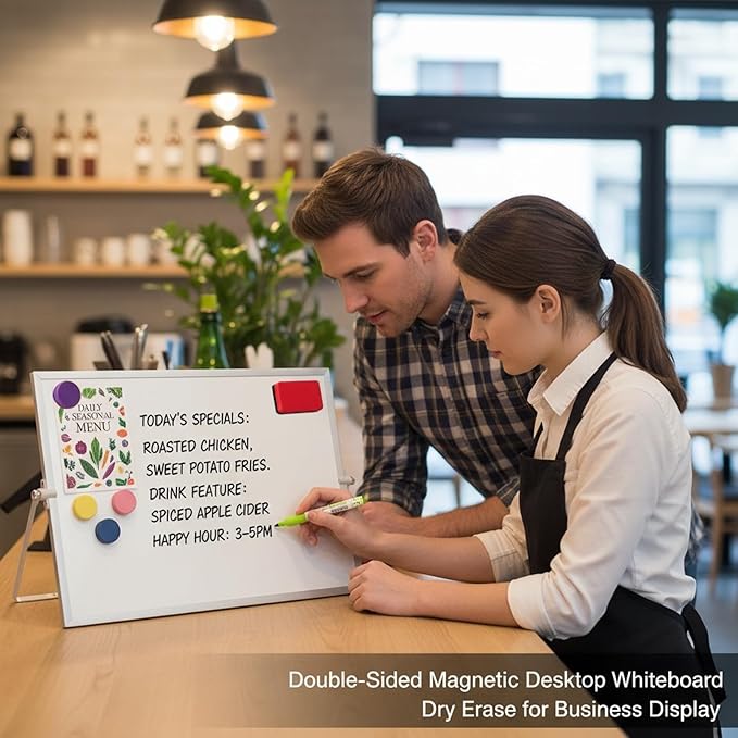 MXG Portable Double Sided Magnetic Dry Erase Board, 12x16 Inch Small White Board with Stand, Includes 4Markers, 1Eraser & 4Magnets, Desk Whiteboard for Office, Home, Classroom