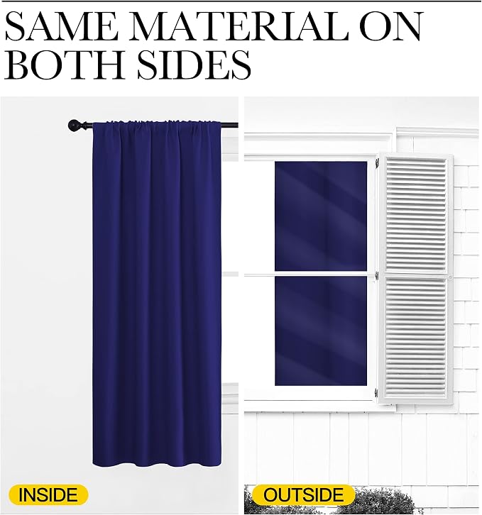 NICETOWN Bedroom Curtains Blackout Draperies, Navy Blue, 1 Pair, 34-inch W x 63-inch L, Home Decorations Thermal Insulated Solid Pole Top Blackout Drapes for Living Room