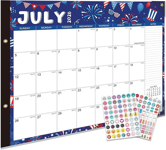 Desk Calendar 2026-2027 - 22" x 17", 18 Month Desk Calendar july 2026-2027 Dec, Large Monthly Desktop Calendar with Plastic Cover, Thick Paper, Corner Protectors - Colorful(2 Stickers Included)