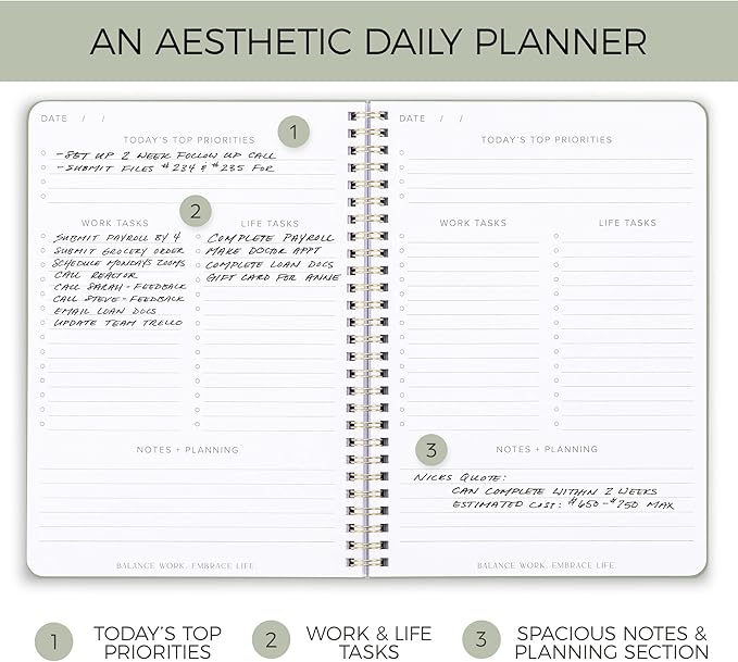 Beautiful Daily Planner and To Do List Notebook For Work And Life - The Perfect Undated Planner to Easily Organize Tasks and Appointments - Stylish Office and School Supplies for Women