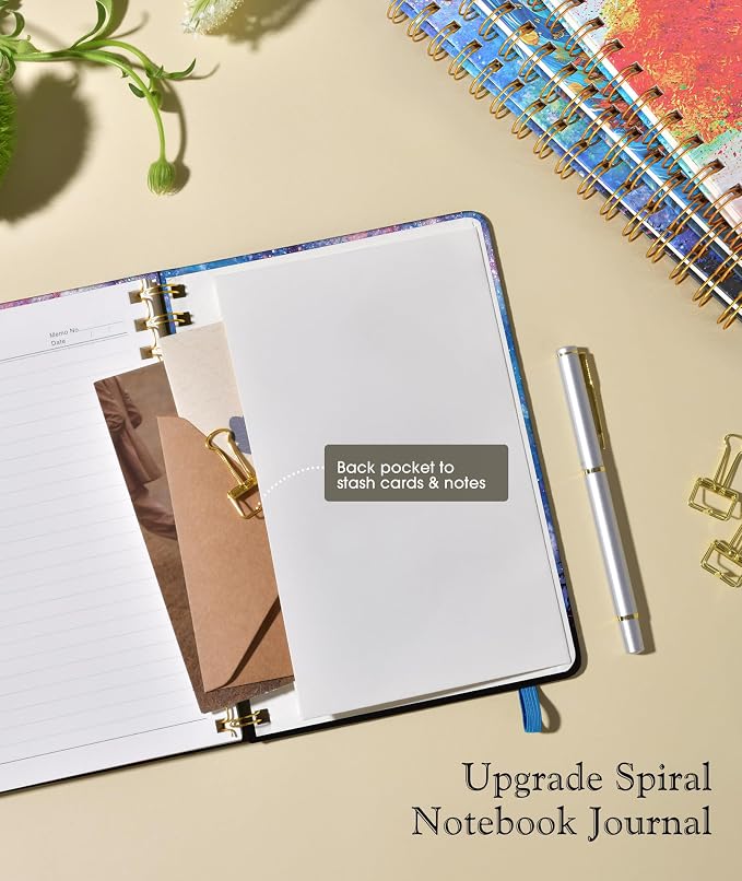 Lined Spiral Journal Notebook for Women, A5 Cute Hardcover Spiral Journals for Writing, 150 Pages Pretty College Ruled Notebooks for Work & Note Taking, 5.75" x 8.38", Forest Under a Starry Sky
