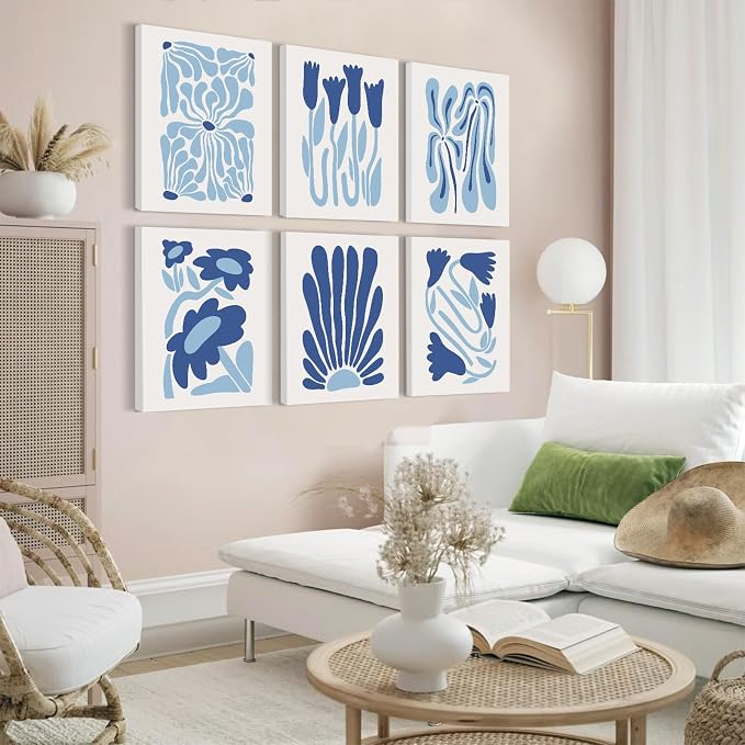 Matisse Flower Wall Art Prints Blue Abstract Wall Decor Aesthetic Matisse Canvas Wall Art Picasso Gallery Posters Matisse Preppy Pictures Flower Paintings for Bathroom 8x10 Inch Set of 6 Ready to Hang