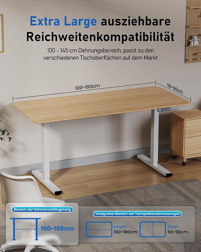 264 lbs Capacity Dual Motor Electric Height Adjustable Standing Desk Frame | Sit Stand up Desk Legs Base for 39.4” to 74.8” Desktop, Anti-Collision Function, Cable Tray, 2 Hooks, White Frame Only