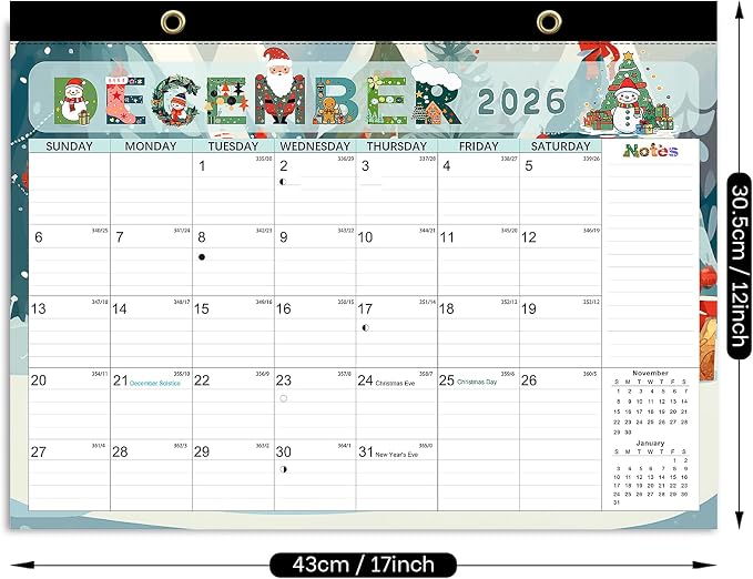 Desk Calendar, Anti Ink Bleed and Transparent Cover, Large Ruled Blocks, 18 Months Calendar, 17" x 12" Large Seasonal Desk Calendar for Home and Office Planning