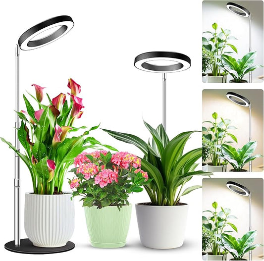 Kullsinss Grow Lights for Indoor Plants, 80 LEDs Full Spectrum Plant Grow Light with 2 Mounting Options, 6/12/16H Timer, 3 Spectrum Modes, 37 in Height Adjustable Desk Growing Lamp (Black/2-Pack)