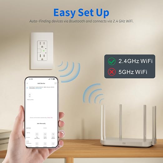 TOPELER Smart Wall Outlet with 2 Individually Controlled Ports, 15Amp TR Receptacle Control Appliances from Anywhere, 2.4 GHz WiFi Outlet Work with Alexa & Google Home, White, ETL & FCC Approval