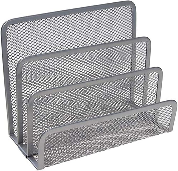 VANRA Small Letter Sorter Desktop Envelopes Holder Organizer Metal Mesh with 3 Vertical Upright Compartments (Silver)