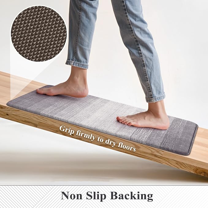 KIMODE Anti Fatigue Kitchen Mats for Floor,Gradient Grey Purple Kitchen Rug | Kitchen Rugs Sets of 2,Cushioned Kitchen Floor Mats, Comfort Laundry Rug, Paded Standing Mat for Bath Sink 17"x47"+17"x29"