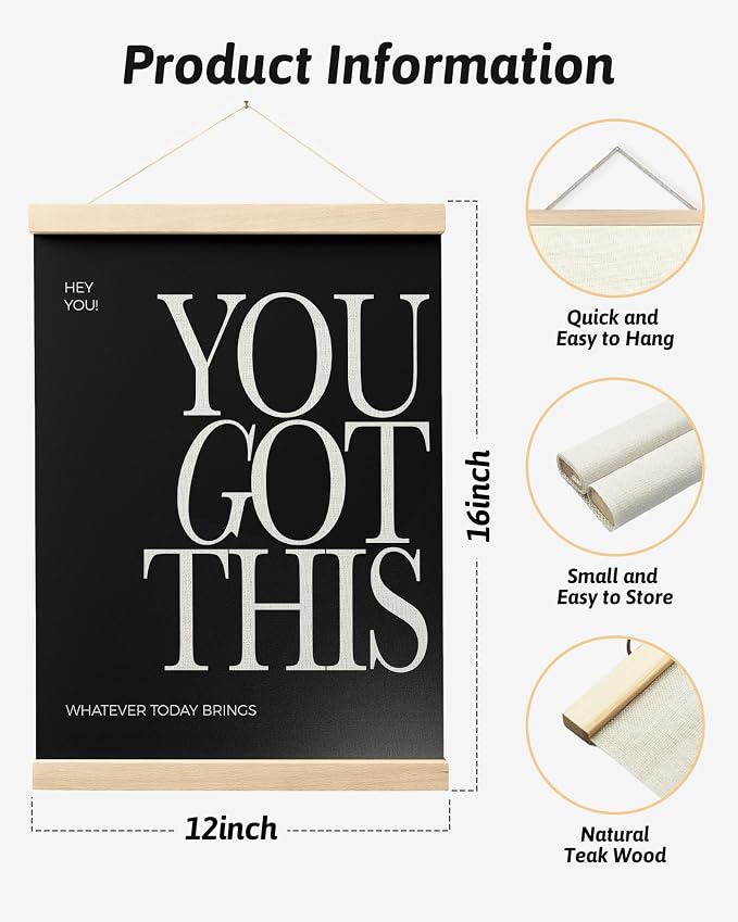FGFK Inspirational Wall Art Poster Hanger Frame, You Got This Positive Affirmation Motivational Quote Canvas Prints Framed Wall Decor for Home Living Room Office, 12x16 Inch