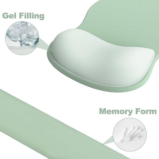 Ergonomic Mouse Pad with Wrist Rest and Keyboard Wrist Rest, Gel Mousepad and Wrist Rest for Computer Keyboard, Pain Relief, Non-Slip PU Base, Mouse Pad with Wrist Support for Gaming, Office, Green