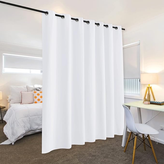 RYB HOME Privacy Curtain for Sliding Glass Door, Light Block Noise Reduce Insulated Curtain Screen Ceiling to Floor for Locker Room Basement Bedroom Closet, 100 inch Wide x 96 inch Long, Pure White