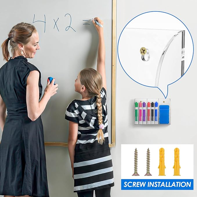 MaxGear Wall Marker Holder & Remote Control Organizer 3-Compartment | Clear Acrylic Dry Erase Board Marker & Pen Holder for Wall Mount, Includes Adhesive & Screws for Home/Office/Classroom