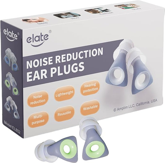 Elate Silicone Ear Plugs for Sleeping, 27dB Noise Reduction Reusable Earplugs, Soft Comfortable Ear Plugs for Snoring, Travel, Study, Concert, Swimming with Case - Grey