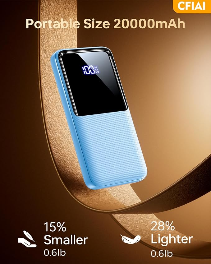 Portable Charger Power Bank, 50% Larger Capacity 20000mAh Battery Pack with Built in Cable, 22.5W Fast Charging Travel Camping Essential Powerbank for iPhone 17 16 Pro iPad Samsung S26 Google, Ocean