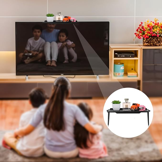 6 Pieces TV Top Screen Shelf Adjustable Monitor Shelf Plastic TV Video Game Storage Game Console Black Router Stand Audio Video Shelving for Media Boxes Router(11.8 x 4.5 inch)